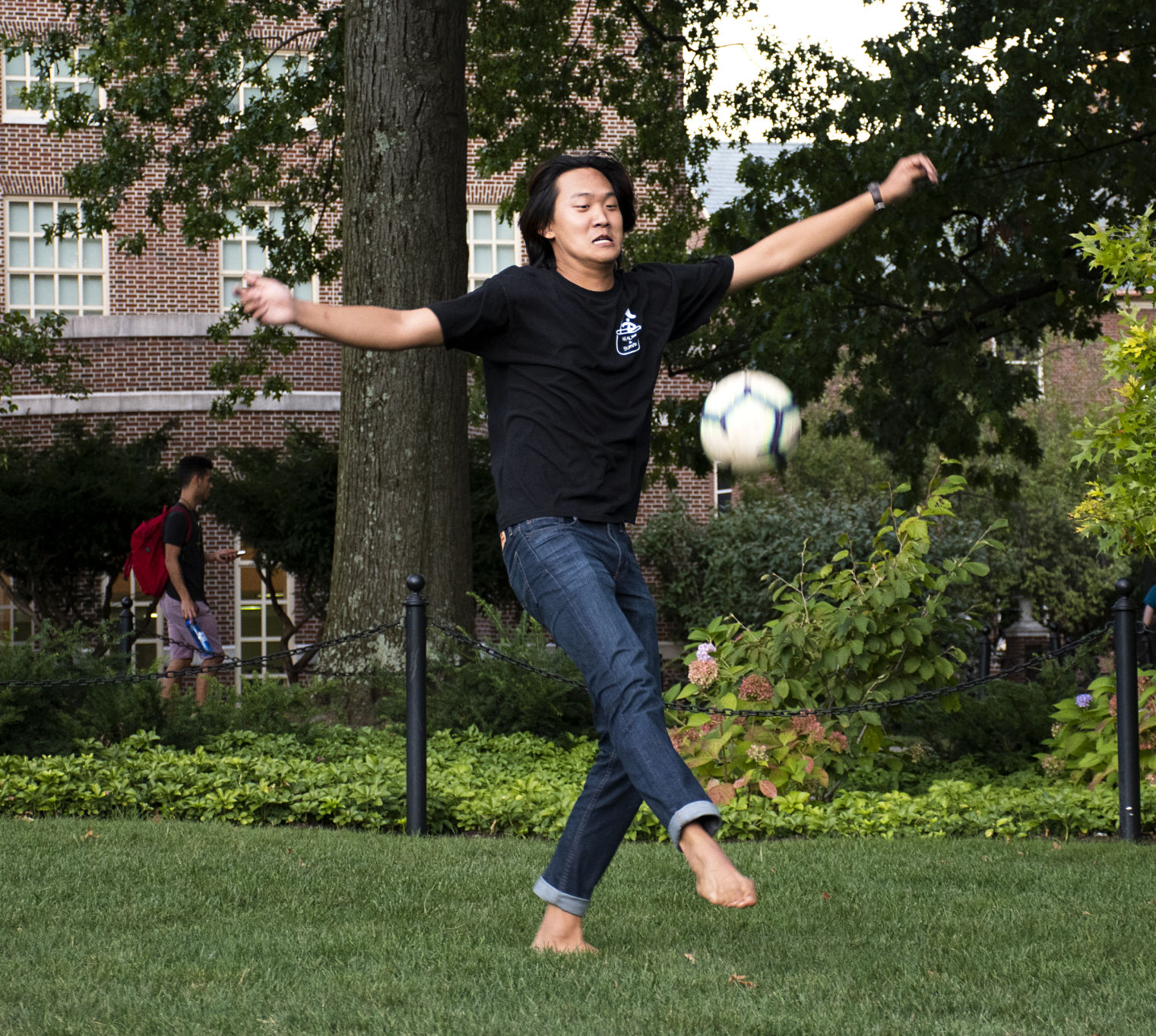 Min Cho playing Soccer